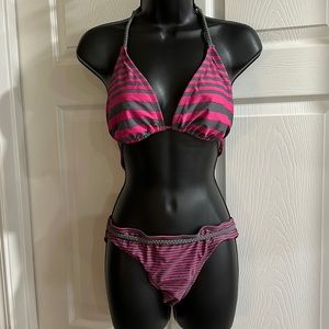 Converse one star Size medium- hot pink/gray striped bikini